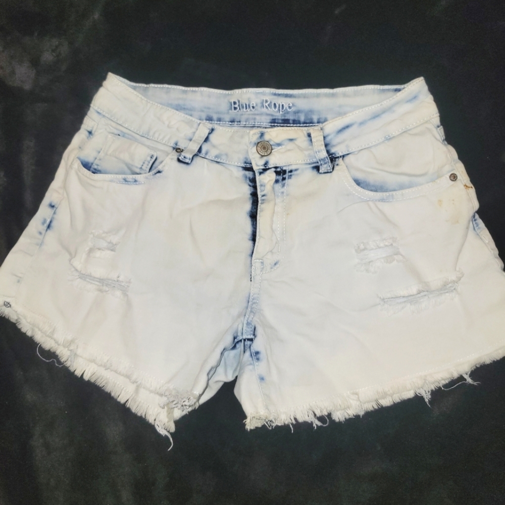 White Distressed Jean Shorts with Frayed Hem